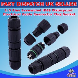 3 PINS ASSEMBLED WATERPROOF MALE FEMALE ELECTRICAL CABLE CONNECTOR PLUG SOCKET