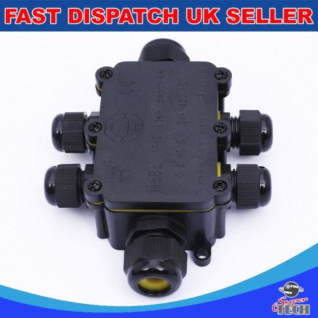 6 Way IP68 Outdoor Waterproof Junction Box Black 24A 450VAC T60 Enclosure Case Box Shell