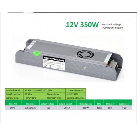 350W Power Supply Adapter IP20 for LED Strip 12V 30A DC Transformer