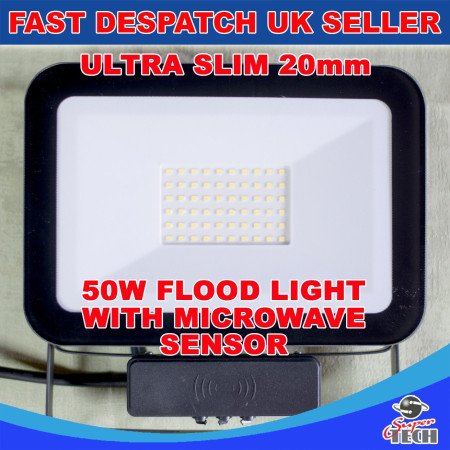 50W LED Flood Light Cool White Microwave Sensor + Light Sensor Garden/Garage