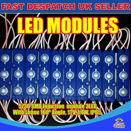 20 x 3 LED Blue 5730 SMD Injection Module With Lense  IP65 LED Strip Light