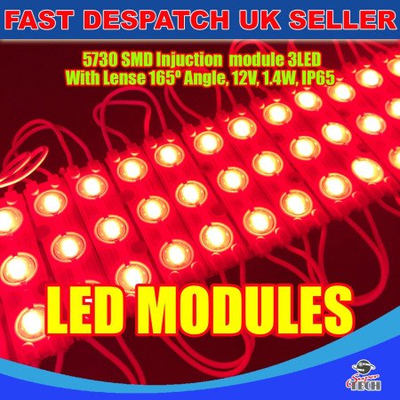 20 x 3 LED Red 5730 SMD Injection Module With Lense  IP65 LED Strip Light