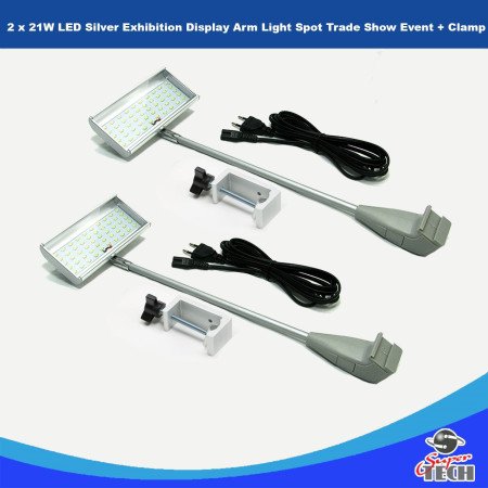 2 x 25W LED Silver Exhibition Display Arm Light Spot Trade Show Event + Clamp UK