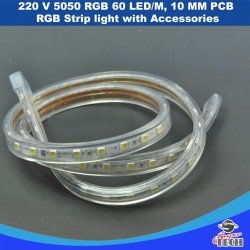 220 V 5050 RGB 60 LED/M, 10 MM PCB RGB Strip light with Accessories