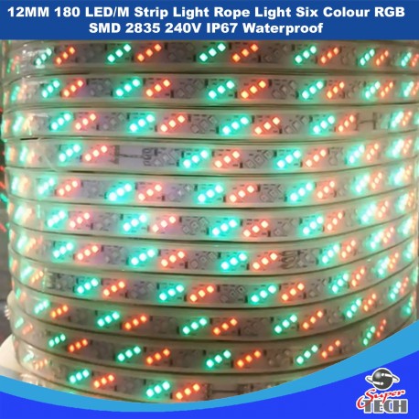 12MM 180 LED/M Strip Light Rope Light Six Colour  SMD 2835 240V IP67 Waterproof
