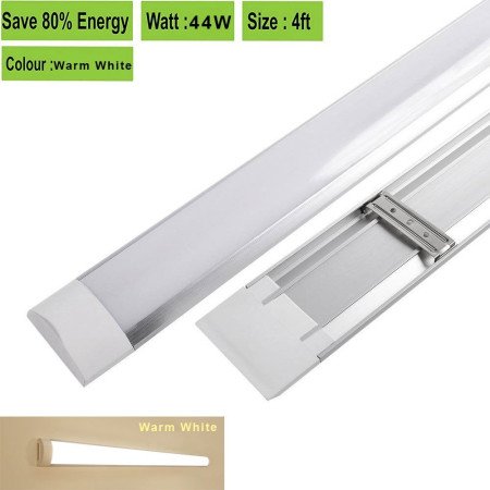 44W 1200mm Ultra Slim LED Batten Linear Tube Light 4000lm, Warm White With Fittings