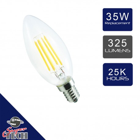 4W E14/SES Candle Filament LED Light Bulbs Cool White 6000K CLEAR