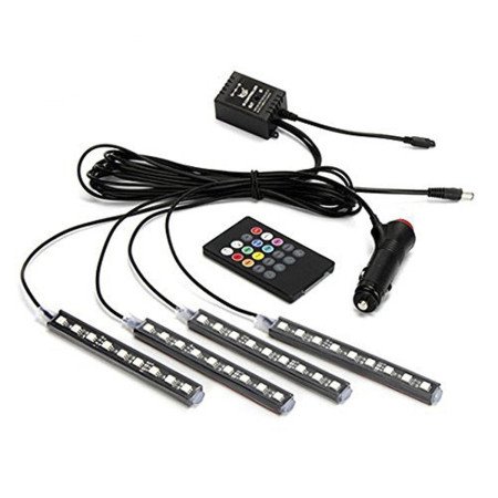 4x12 LED Car Strip Lighting Kit RGB Car Interior Atmosphere 24keyRemote Control