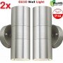 2x Stainless Steel Up Down GU10 IP44 Double Outdoor LED Lamp Wall Lights