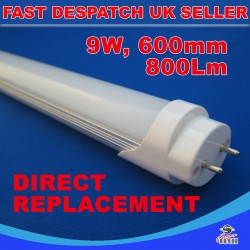9W 600mm Natural White T8 LED Tube Light, Two Pin,  Lamp - Traditional Florescent Direct Replacement