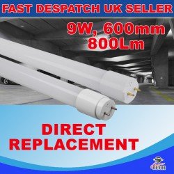 9W T8 600mm LED TUBE LIGHT, COOL WHITE LAMP - TRADITIONAL FLORESCENT DIRECT REPLACEMENT