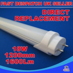 18W T8 1200mm LED Tube Light, Two Pin, Cool White Lamp - Traditional Florescent Direct Replacement