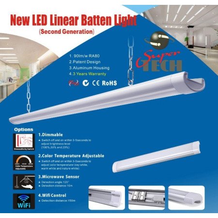 60W 1500MM Tri-Proof LED Batten Linear Tube with IP67 Connector