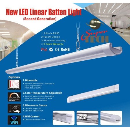 60W 1500MM Tri-Proof LED Batten Linear Tube with IP67 Connector,With Microwave sensor