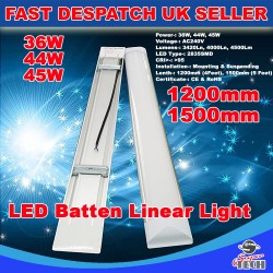 45W 1500mm LED Batten Linear Tube Light 5000lm, Cool White With Fittings