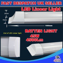 45W 1500mm LED Batten Linear Tube Light 5000lm, Cool White With Fittings